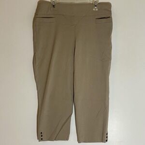 Kim Rogers Pants Womens 6 Beige Stretch Capri Pull On Straight Leg Buttons
